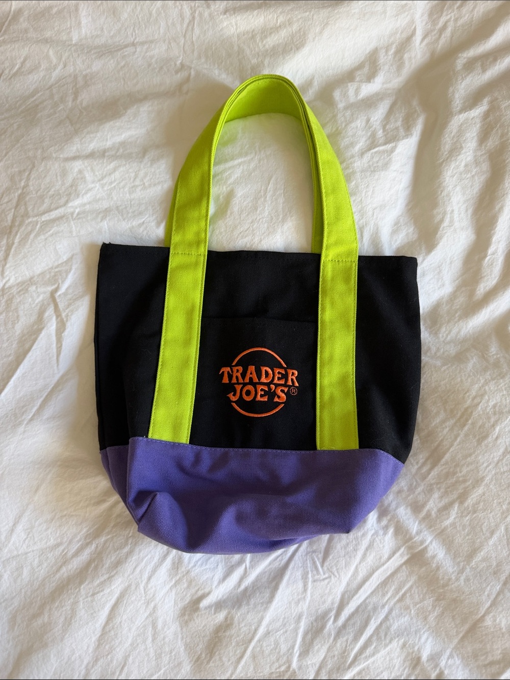 Trader Joe’s Black & Purple Tote Bag with Lime Handles